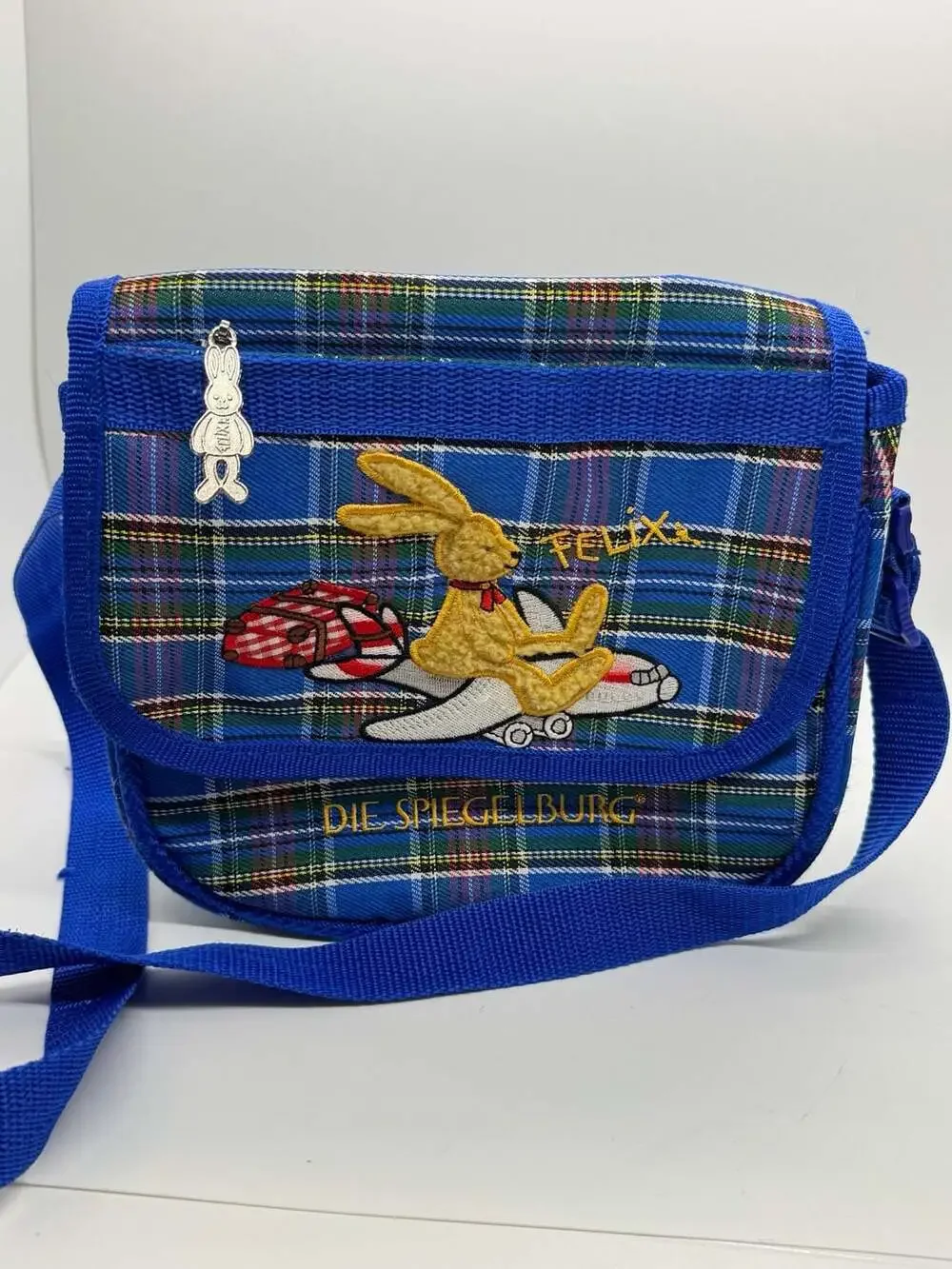 Die Spiegelburg Felix the Rabbit Blue Tartan Plaid Kids Small Shoulder Bag